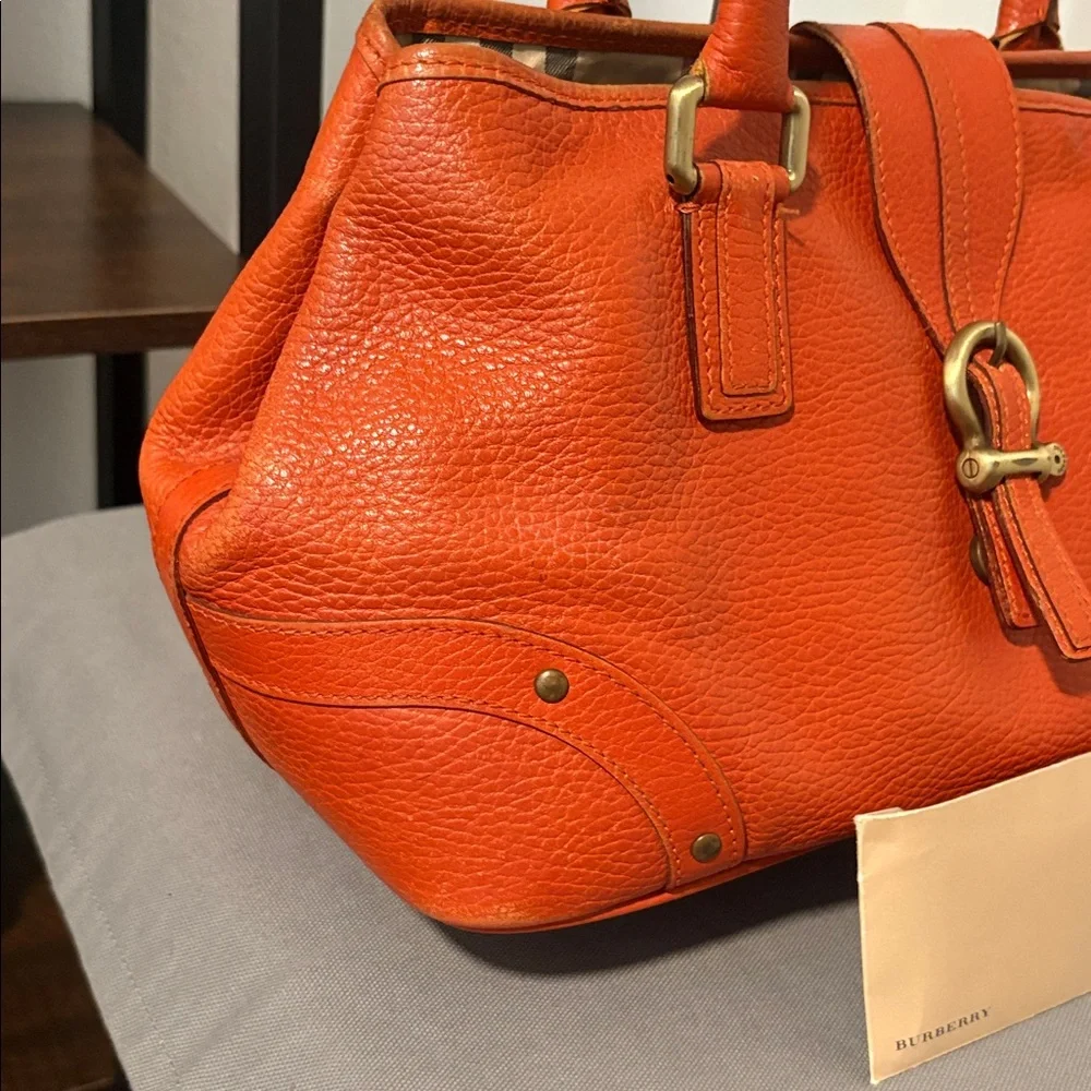 Burberry Orange Vintage Pebbled Leather Satchel Bag - Picture 5 of 16